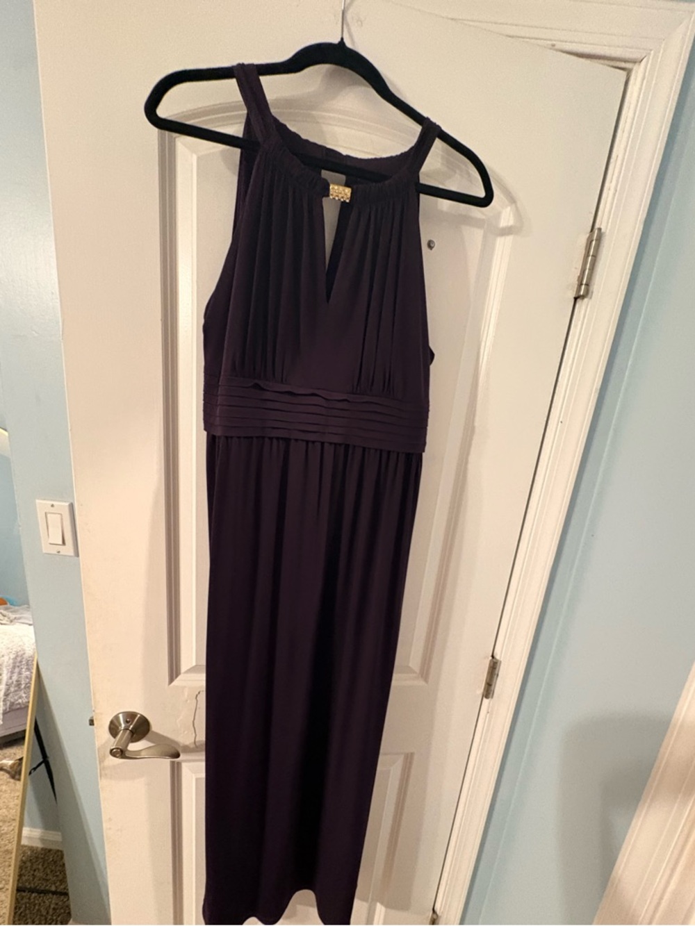 Emma & Michele Plum Halter Dress with Rhinestone Accent